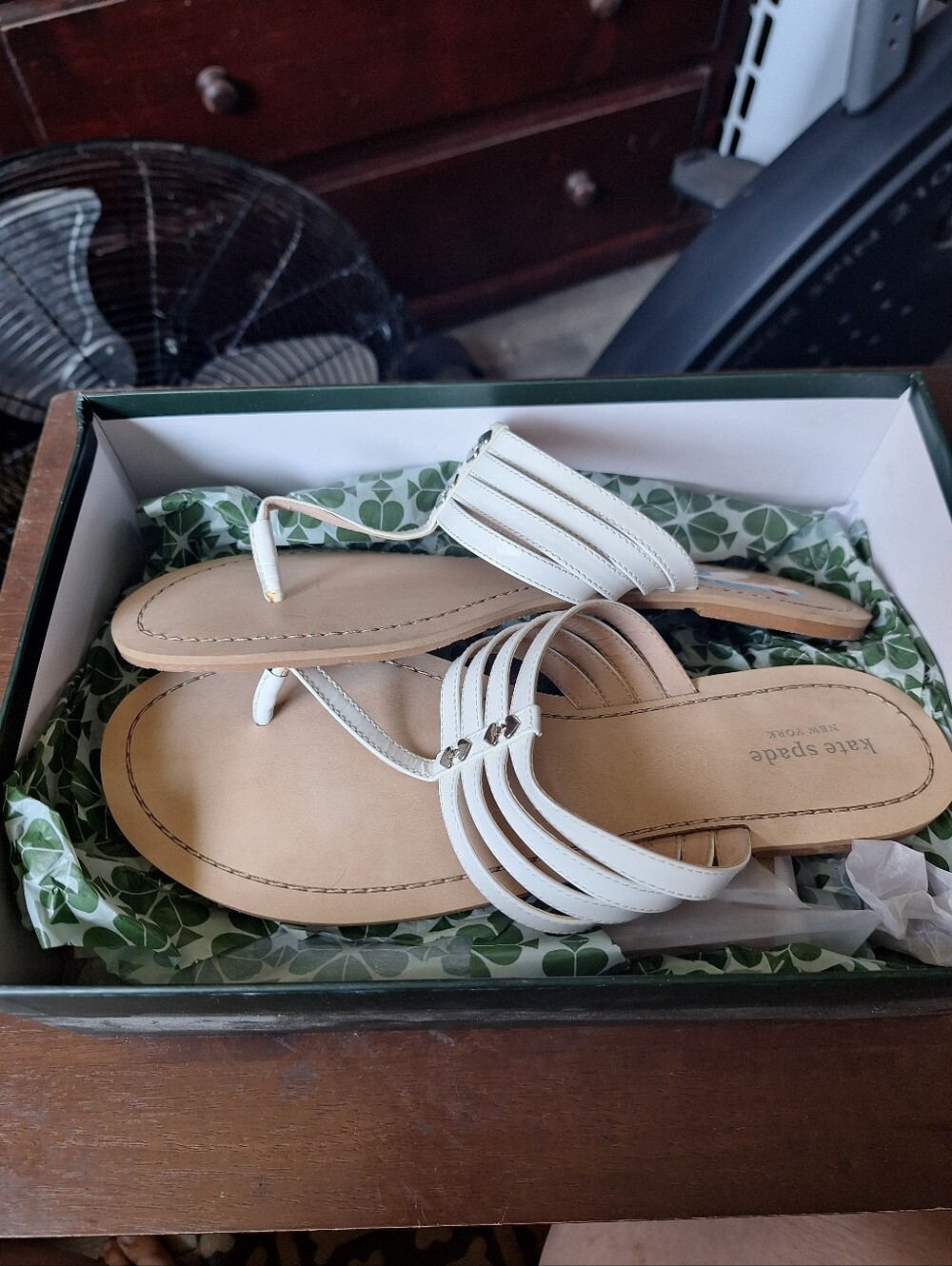kate spade White Multi-Strap Leather Thong Sandals